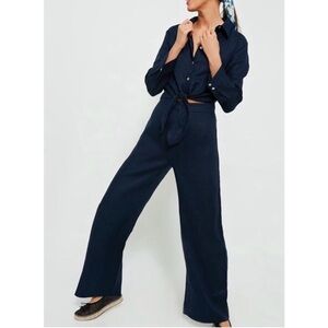 NEW Tuckernuck Lydia Wide Leg Pants Size XL Navy Blue 100% Linen Coastal Casual